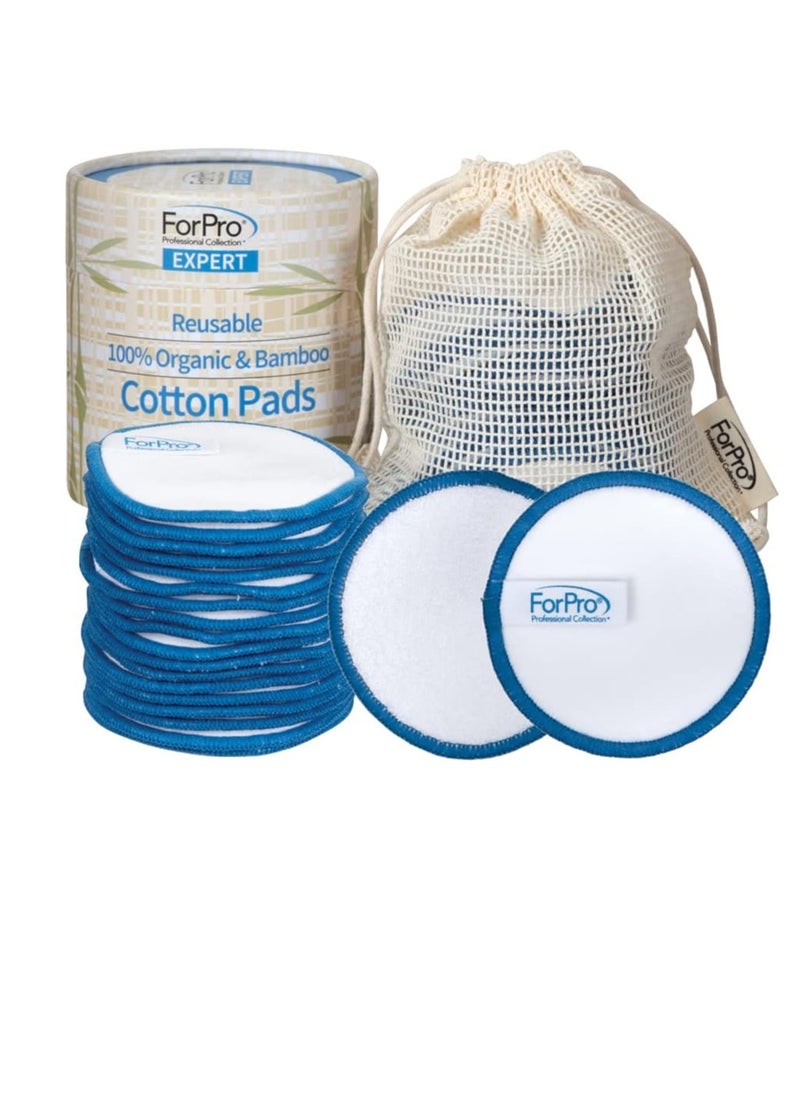 ForPro Professional Collection Expert Reusable Cotton Rounds (20 Pack), 100% Organic and Bamboo Makeup Remover Pads, Includes Drawstring Laundry Bag and Storage Container