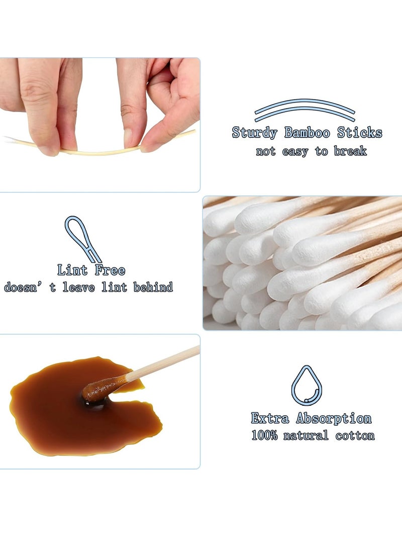 500 PCS 6 Inch Long Cotton Swabs With Reusable Box - 100% Natural Eco-friendly Cotton Swabs With Wooden Sticks - Non Sterile Cotton Tipped Applicators For Ear & Gun Cleaning, Makeup Remover