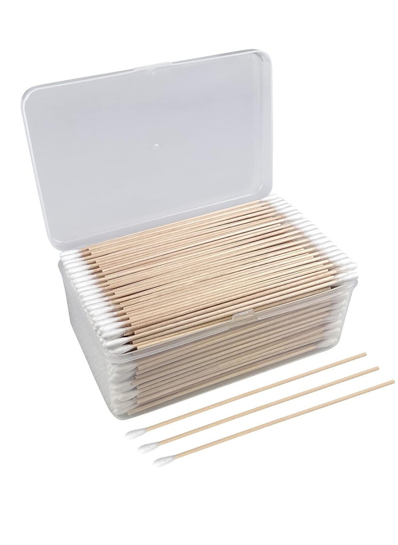 500 PCS 6 Inch Long Cotton Swabs With Reusable Box - 100% Natural Eco-friendly Cotton Swabs With Wooden Sticks - Non Sterile Cotton Tipped Applicators For Ear & Gun Cleaning, Makeup Remover