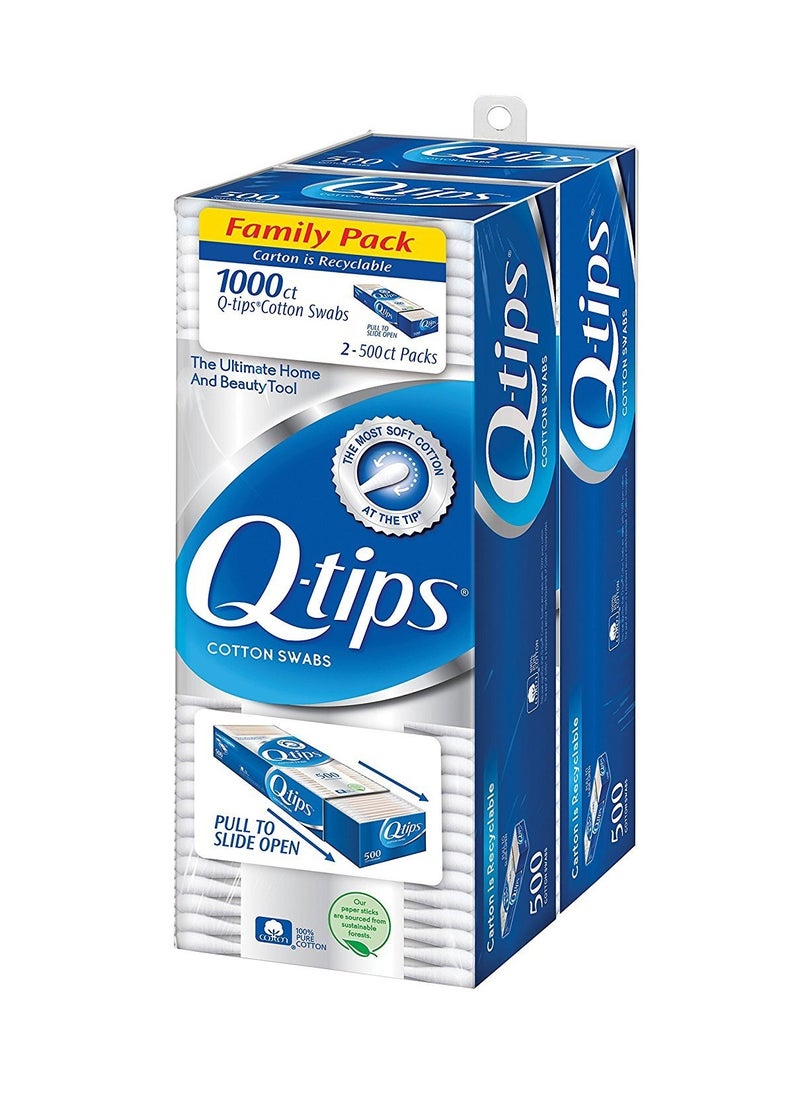 Q-tips Cotton Swabs, Family Pack, 2 Pack, 500 Swabs Each