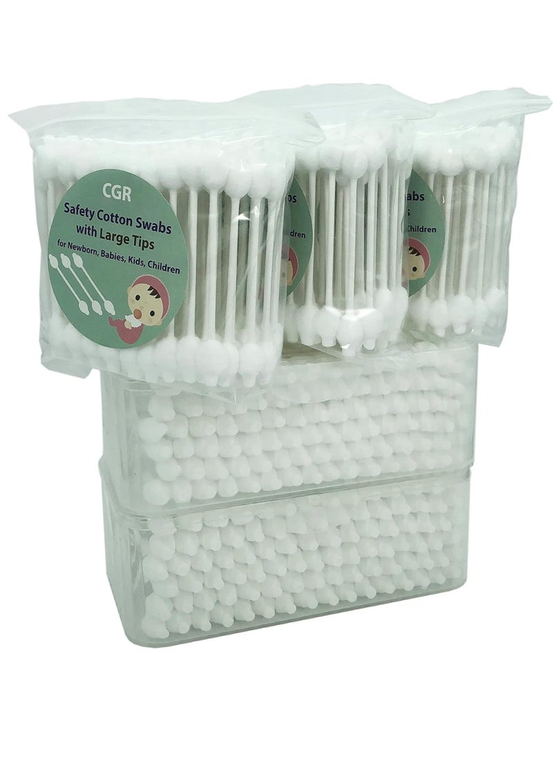400pcs CGR Baby Safety Cotton Swabs with Large Tips for Newborn, Babies, Kids, Children, 100% Organic Cotton, White Paper Sticks, 5 Pack of 80 Swabs Total(2 Boxes and 3 Bags)