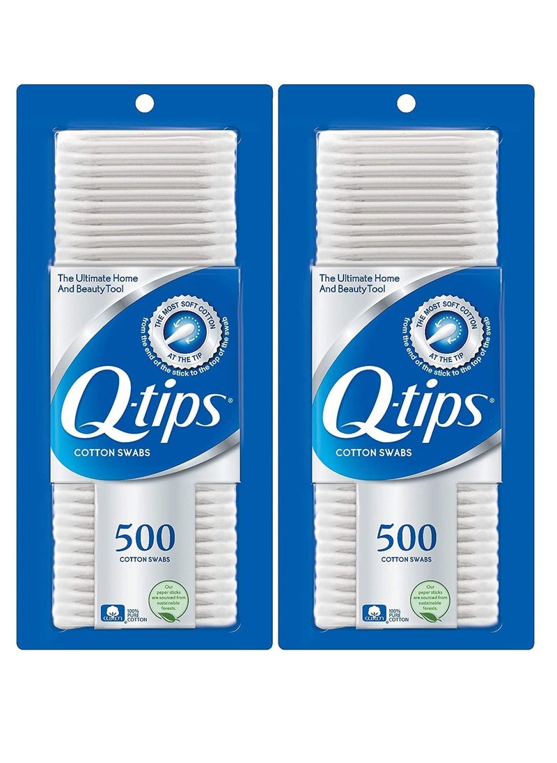 Q-tips Cotton Swabs For Beauty Care Original Cotton Swab Made With 100% Cotton 500 Count (Pack of 2)