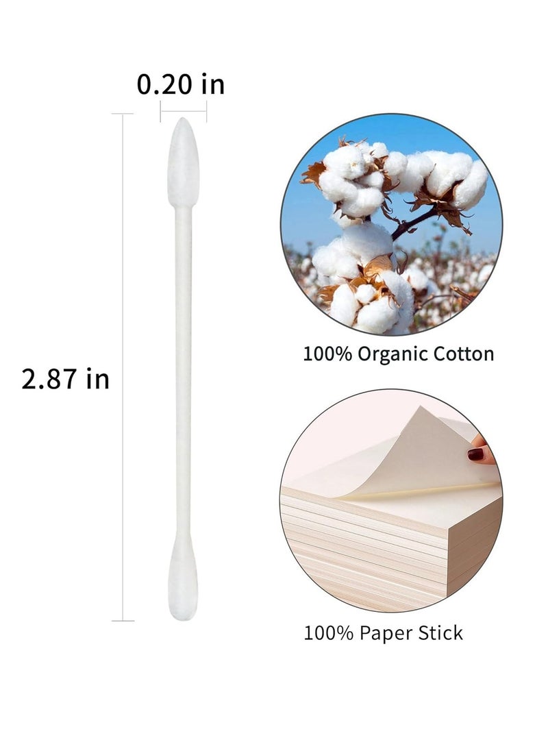 Cotton Swabs Precision Pointed - 400 Count Pointy Organic Cotton Buds Double Side Tightly Wrapped Cotton Tips Paper Stick Soft Gentle Lint-Free Cruelty-Free, Pointy & Round (White)