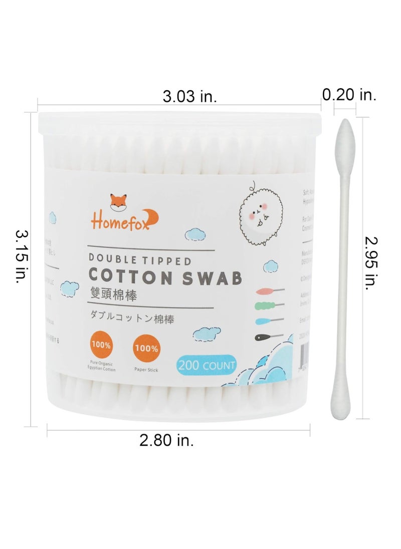 Cotton Swabs Precision Pointed - 400 Count Pointy Organic Cotton Buds Double Side Tightly Wrapped Cotton Tips Paper Stick Soft Gentle Lint-Free Cruelty-Free, Pointy & Round (White)