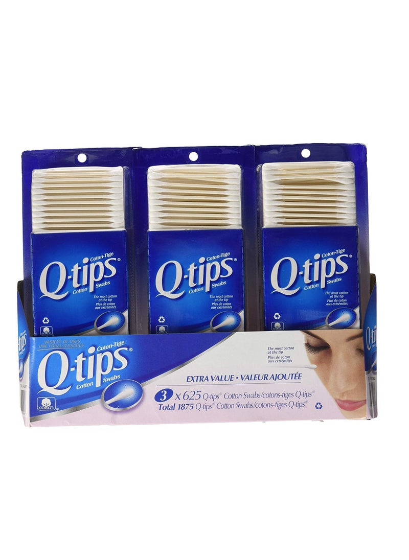 3 x Q-tips Cotton Swabs, 625 ct