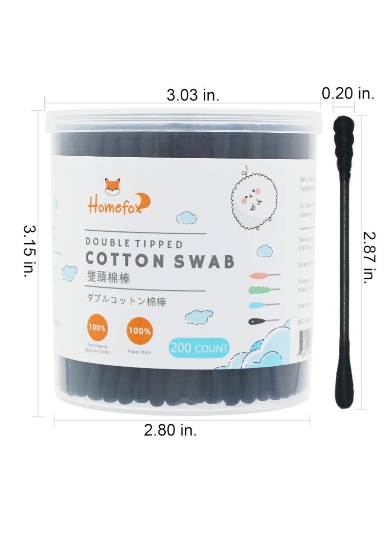 Black Cotton Swabs Spiral - 600 Count Organic Cotton Buds Double Side Tightly Wrapped Charcoal Cotton Tips Paper Stick Soft Gentle Lint-Free Cruelty-Free Goth Bathroom, Round & Spiral (Black)