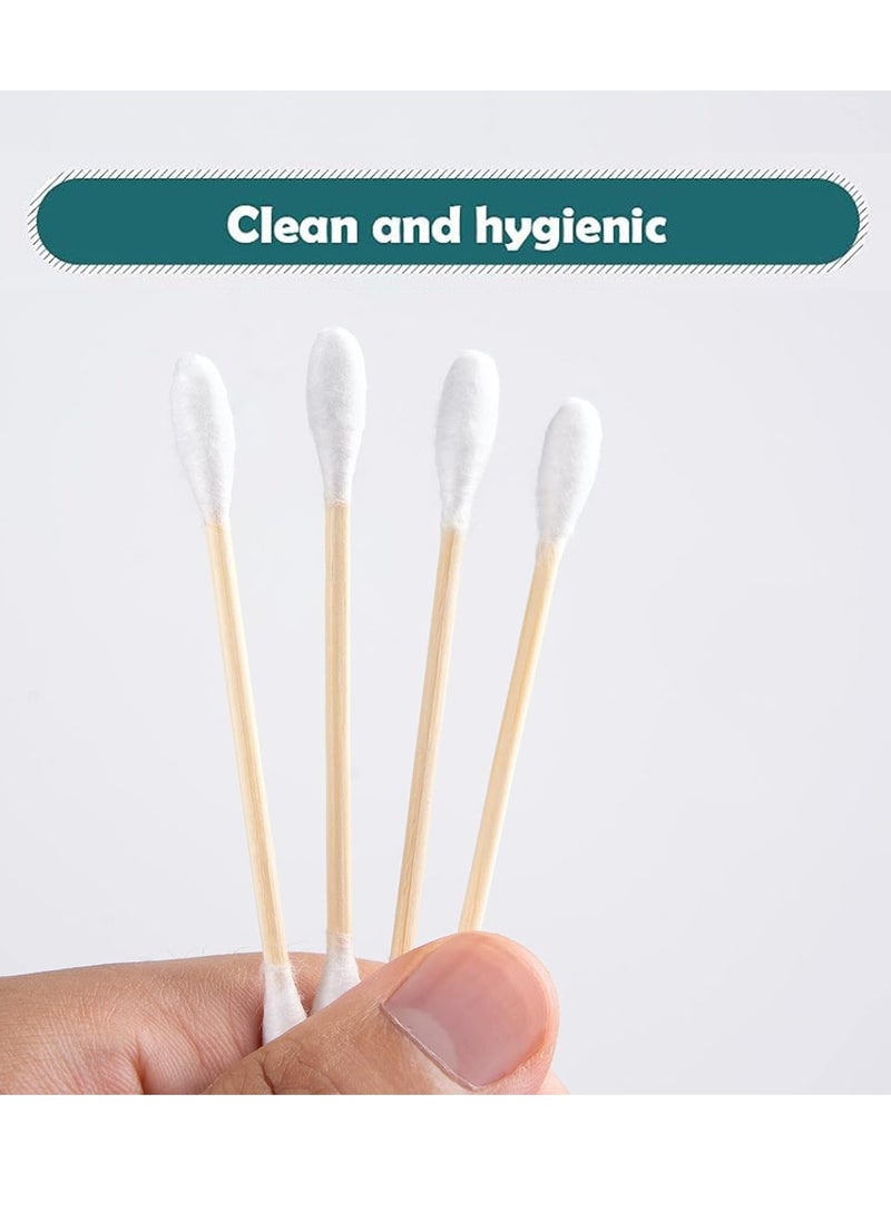 MONCOM Cotton Swabs 500 Count Double Round Thick Tips | Biodegradable Eco-Friendly Strong Wooden Sticks Cotton Swabs For Ears | Firm Qtips cotton swabs | Natural Cotton Buds, 3 inch, One Small box