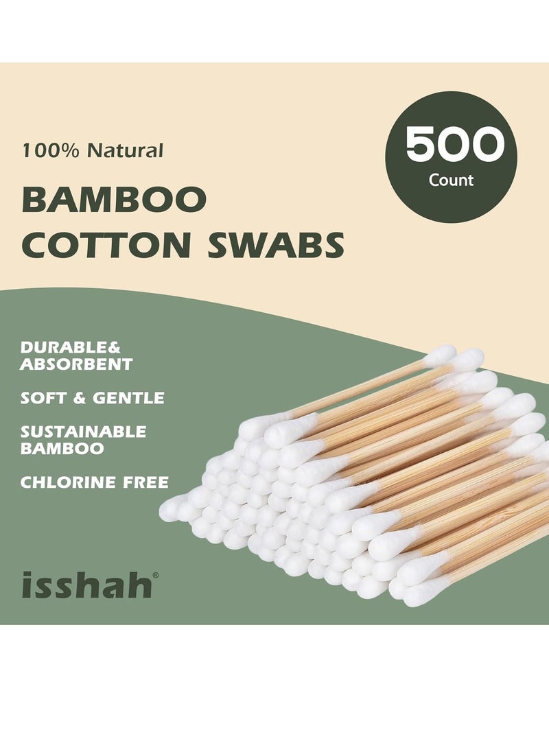 Bamboo Cotton Swabs - 500 Count - FSC Certified and PETA Approved, Eco Friendly Double Tips, Plastic Free Ear Sticks, All Natural 100% Biodegradable Organic Cotton buds by Isshah