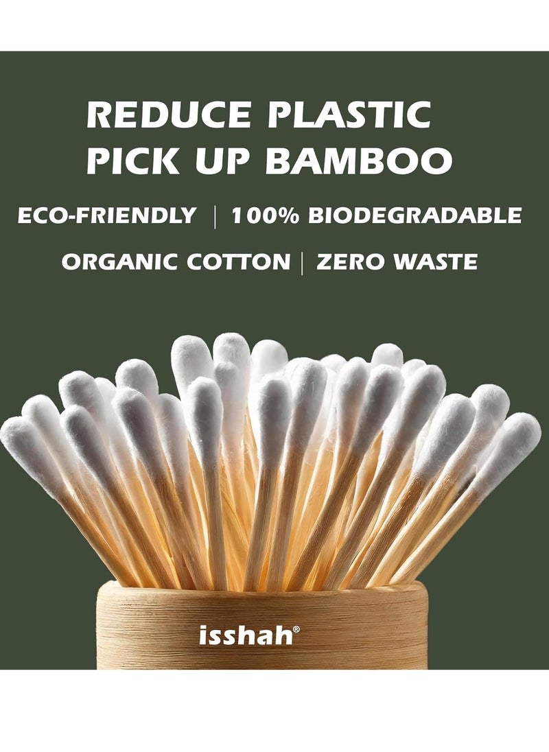 Bamboo Cotton Swabs - 500 Count - FSC Certified and PETA Approved, Eco Friendly Double Tips, Plastic Free Ear Sticks, All Natural 100% Biodegradable Organic Cotton buds by Isshah