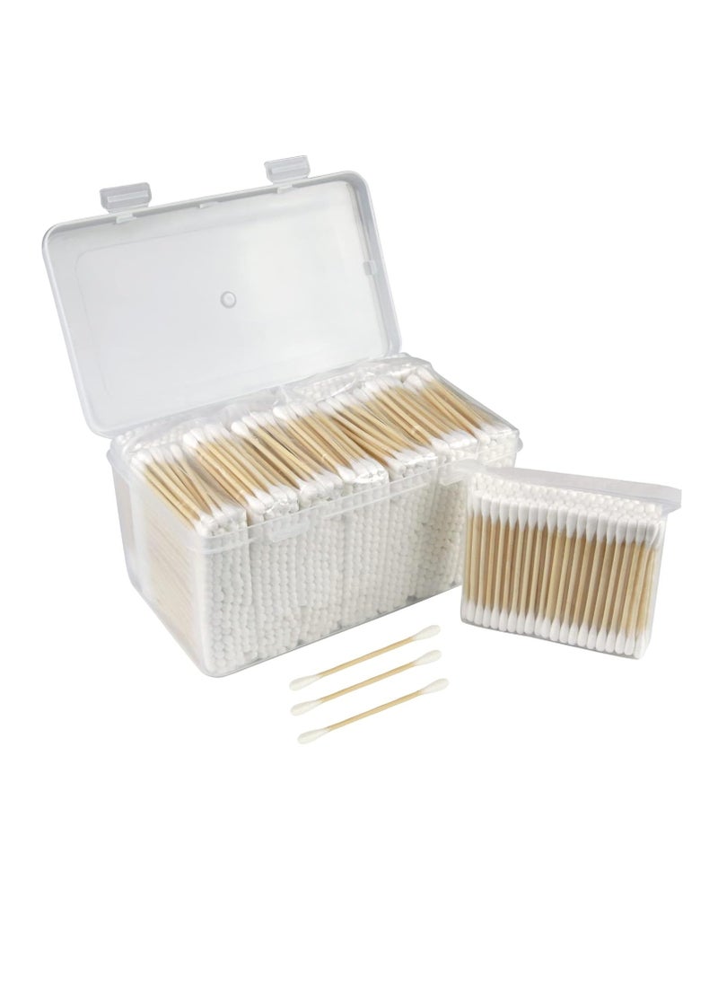 eyxformula 1000 PCS Bamboo Cotton Swabs In Storage Box Natural Organic Cotton Swabs With Wooden Sticks - Double Tips Biodegradable Cotton Buds For Ear Wax Removal, Makeup, Personal Care, Art & Craft