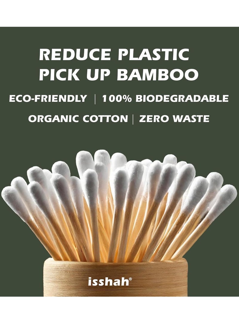 Bamboo Cotton Swabs - 2000 Count - FSC Certified and PETA Approved, Eco Friendly Double Tips, Plastic Free Ear Sticks, All Natural 100% Biodegradable Organic Cotton Buds by Isshah