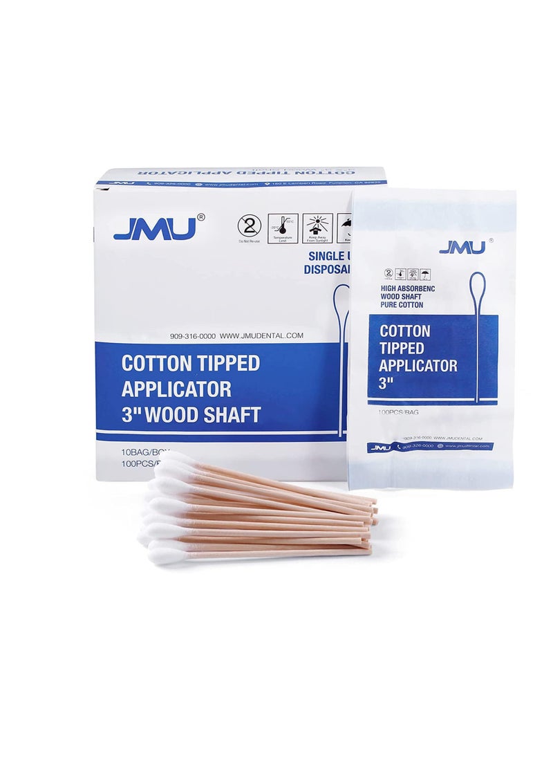 JMU Medical Cotton Swabs, Cotton Swabs with Wooden Sticks, 1000 Count