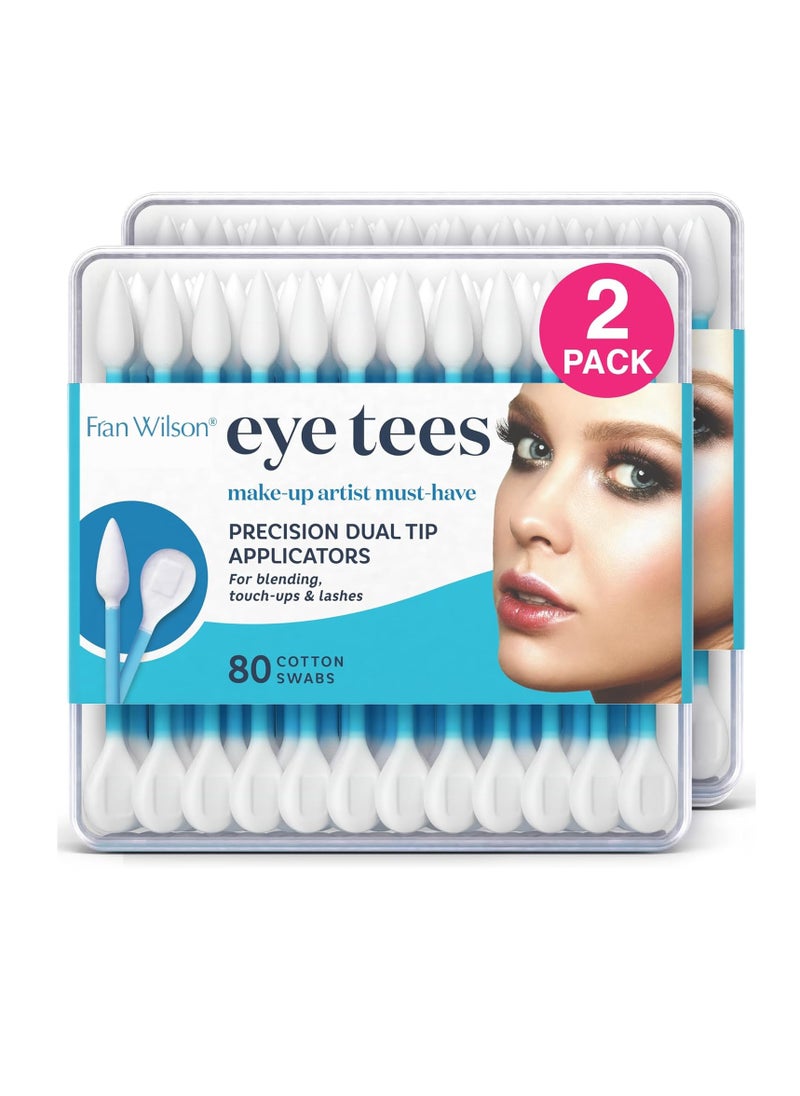 Fran Wilson EYE TEES COTTON TIPS 80 Count (2 PACK) - Precision Makeup Applicator, Double-sided Swabs with Pointed and Rounded Ends for Perfect Blending, Effective Cleaning and Precise Touch-ups