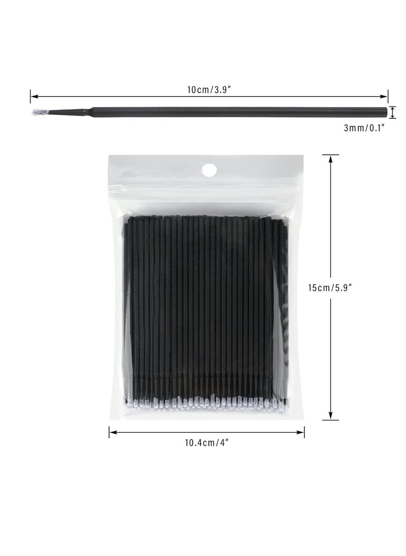 200PCS Micro Applicators, Black Micro Swabs for Eyelash Extensions, 2mm Microswab Applicators, Disposable Micro Cotton Swabs for Lash Extensions, Nails, and Makeup Clean (Black)