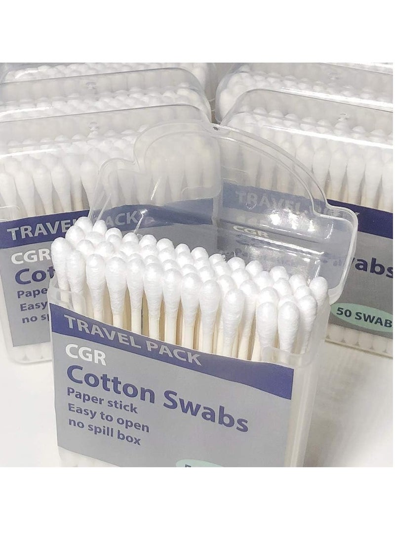 400pcs CGR Organic Cotton Swabs, 100% Cotton Double-Tipped, White Paper Sticks(compostable), Travel Pack(8 Pack of 50 Swabs Total)