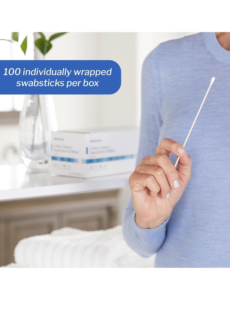 McKesson Cotton-Tipped Applicator Swabstick, Sterile, Wood Shaft, 6 in, 1 Count, 100 Packs, 100 Total