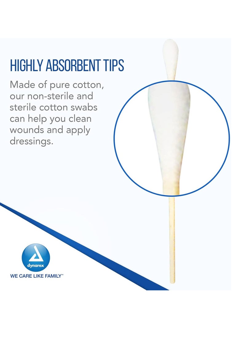 Dynarex 6-Inch Sterile Cotton Tipped Applicators - Single-Use Wooden Cotton Tip Applicators for Wound Care & Dressing, Hygiene, Make Up, Cleaning Tools, Jewelry - 1 Box of 100 Pouches, 2 per Pouch