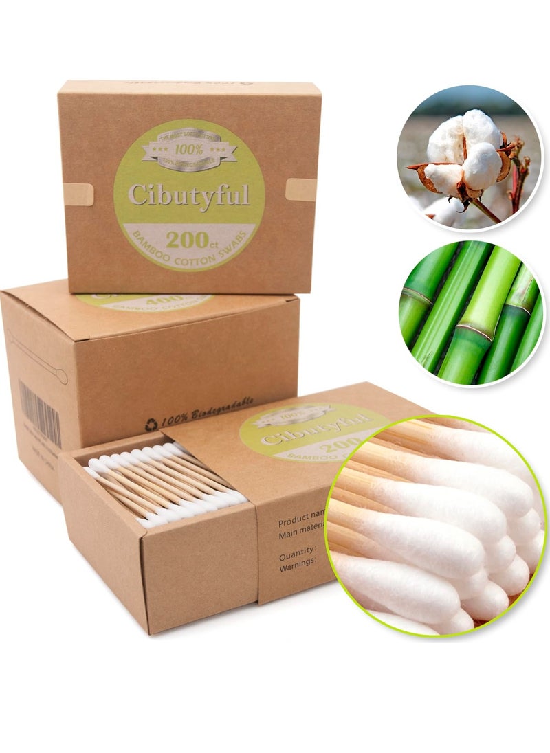 Cotton Swabs 400 count Double Round Tips Cotton Swabs With Strong wooden Sticks Ear Swabs Cotton Sticks with 3.0 Inch Bamboo Stick