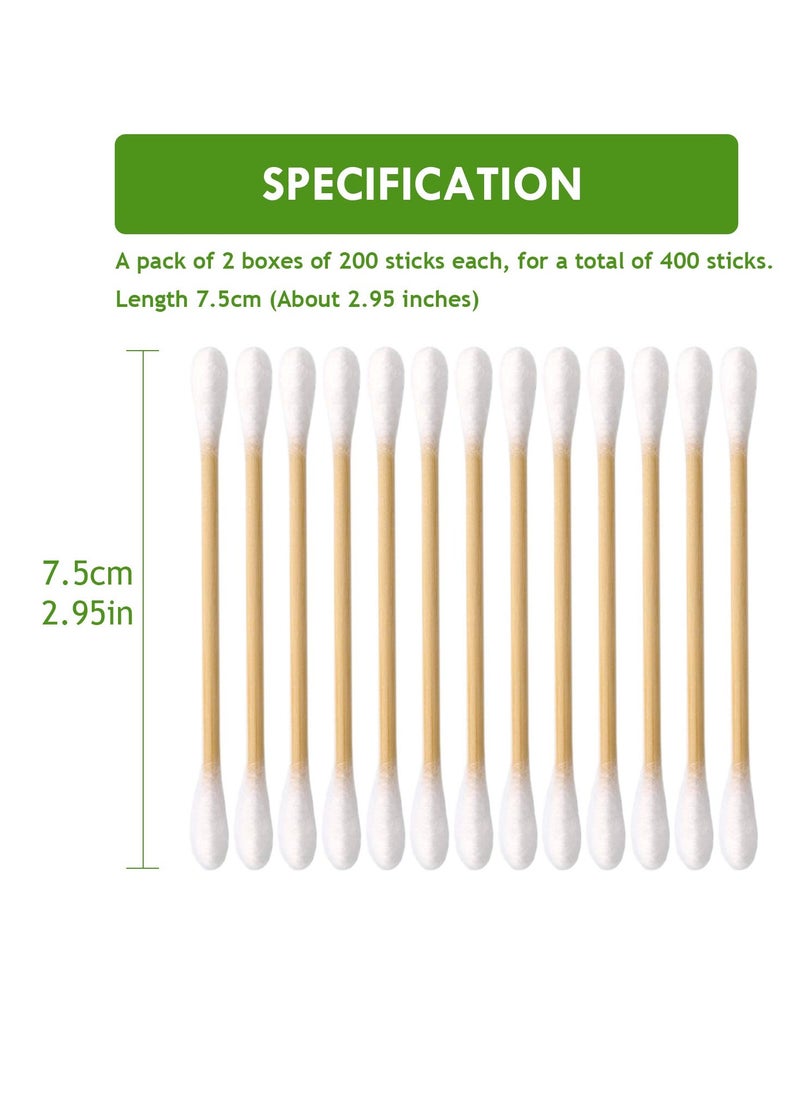 Cotton Swabs 400 count Double Round Tips Cotton Swabs With Strong wooden Sticks Ear Swabs Cotton Sticks with 3.0 Inch Bamboo Stick
