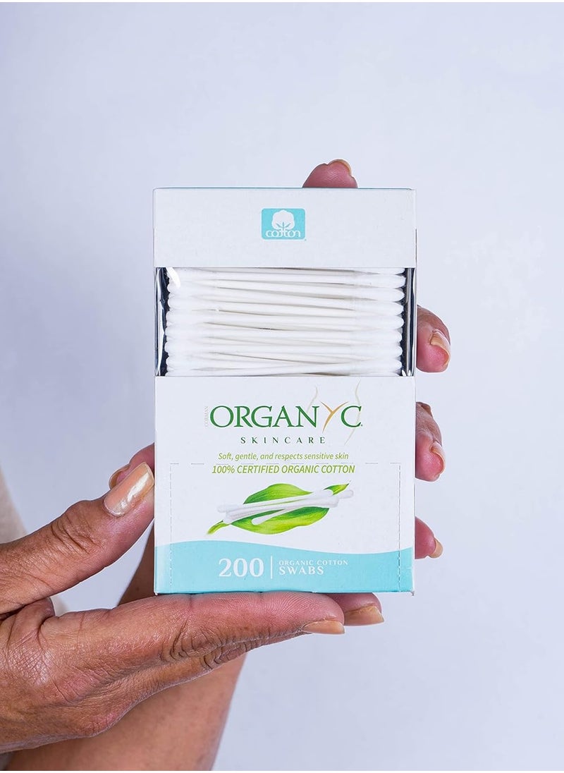 Organyc 100% Certified Organic Cotton Swabs - No Man-Made Materials, 200 Count, White