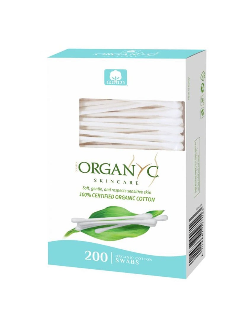 Organyc 100% Certified Organic Cotton Swabs - No Man-Made Materials, 200 Count, White