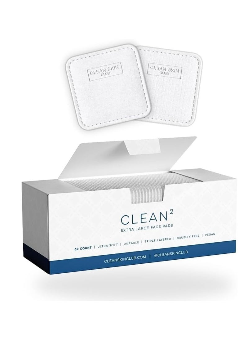 Clean Skin Club Clean² Pads 2.0 [NEW & IMPROVED EDGES] Guaranteed Not to Shed & Tear Face Pads, Unique Triple Layers, Textured & Ultra Soft Side, Organic Disposable Cotton, Pair with Makeup Remover