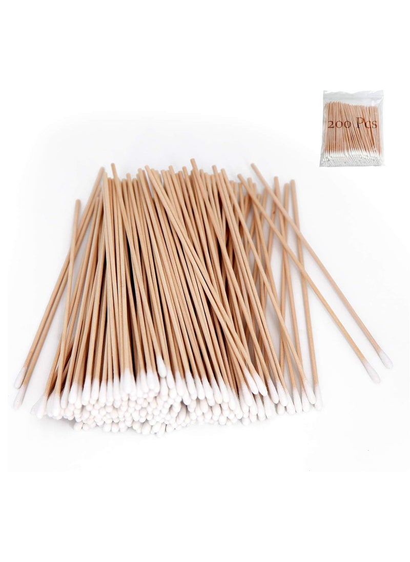 200 PCS Long Wooden Cotton Swabs, Cleaning Cotton Sticks with Wood Handle for Oil Makeup Gun Applicators, Eye Ears Eyeshadow Brush and Remover Tool, Cutips Buds for Baby and Home Accessories