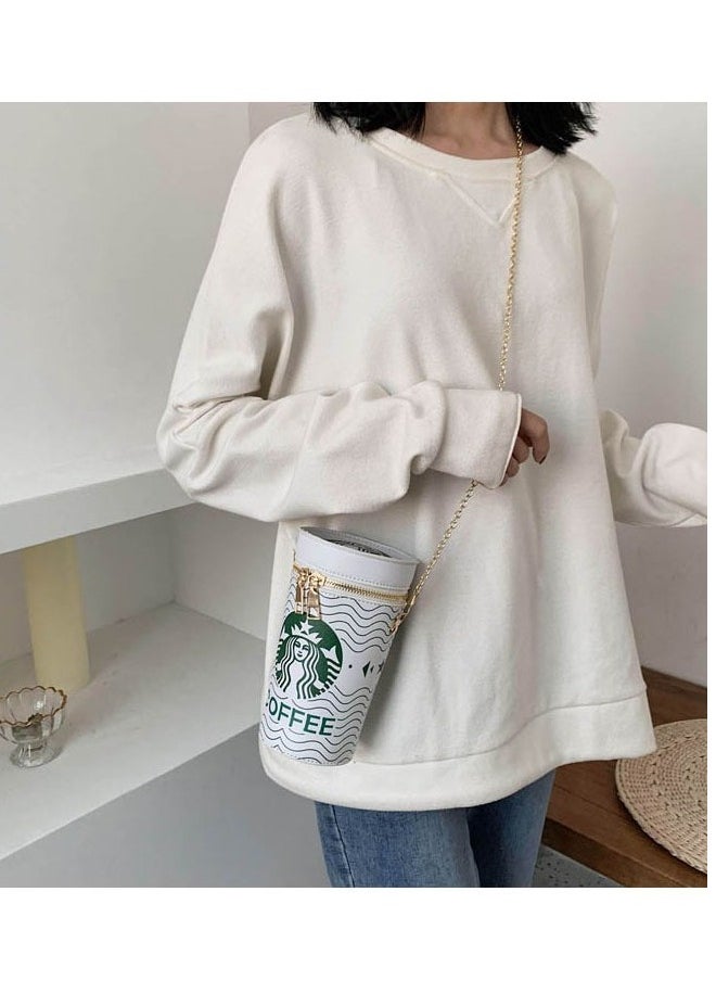 New Coffee Popcorn Bucket Purse for Girls Cup Drink-Type Chain Cross Body Bag Fashion Women Leather Shoulder Bags