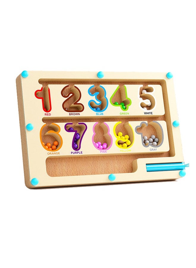 Magnetic Color and Number Maze - Montessori Fine Motor Skills Toys for Boys Girls 3 4 5 Years Old, Wooden Color Puzzle Board 24×15.7×1.9cm Paint buckets