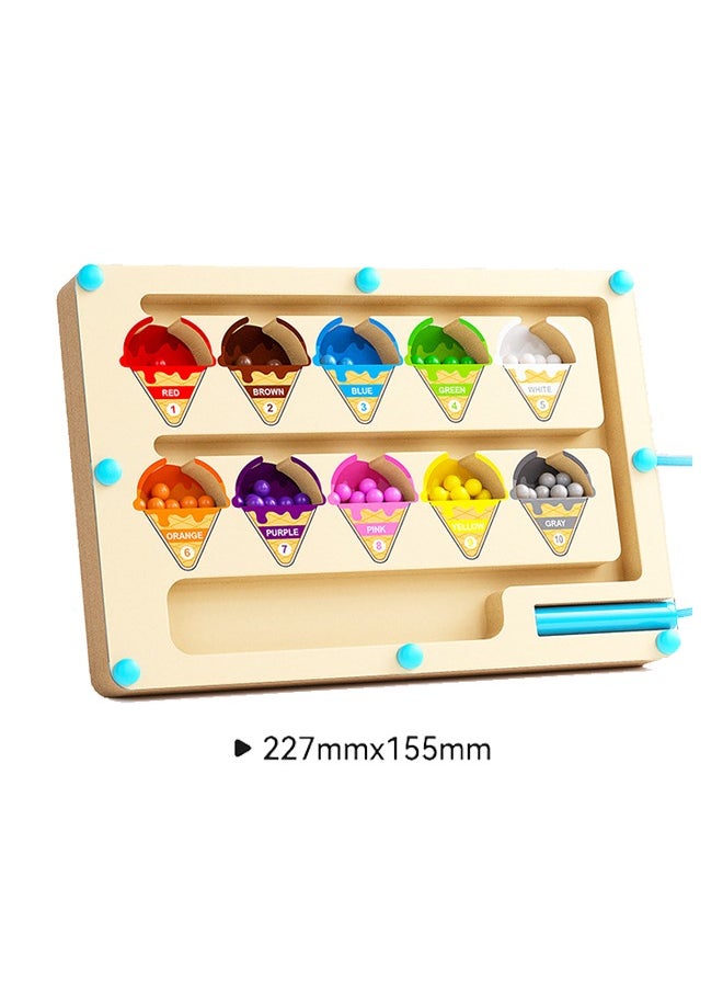 Magnetic Color and Number Maze - Montessori Fine Motor Skills Toys for Boys Girls 3 4 5 Years Old, Wooden Color Puzzle Board 24×15.7×1.9cm Paint buckets