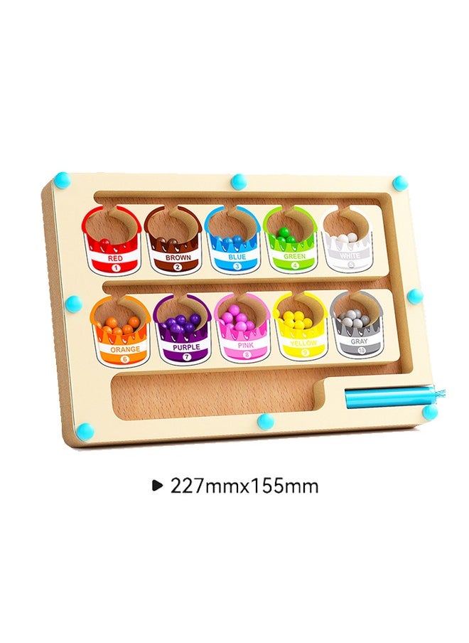 Magnetic Color and Number Maze - Montessori Fine Motor Skills Toys for Boys Girls 3 4 5 Years Old, Wooden Color Puzzle Board 24×15.7×1.9cm Paint buckets