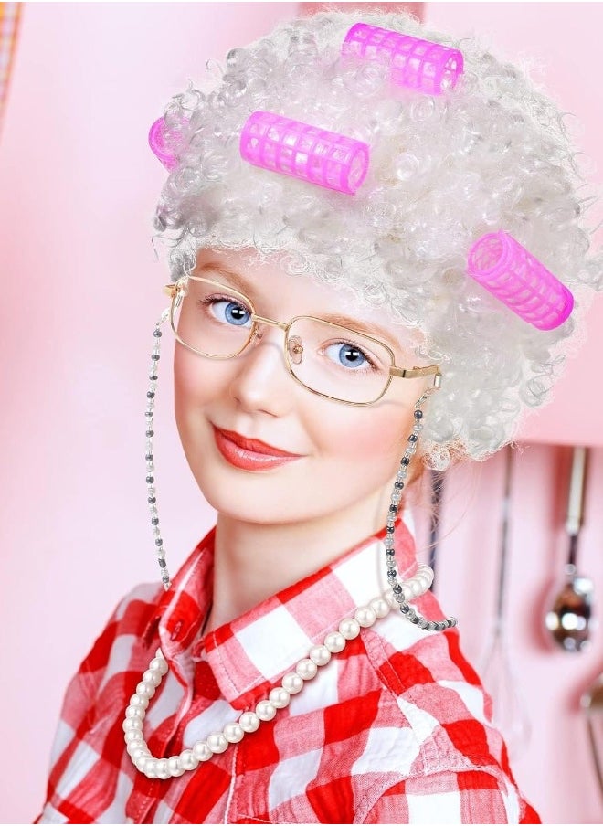 Old Lady Wig Costume for Women 100 Days of School Costume for Kids Girls Grandma Granny Costume Wig for   Cosplay