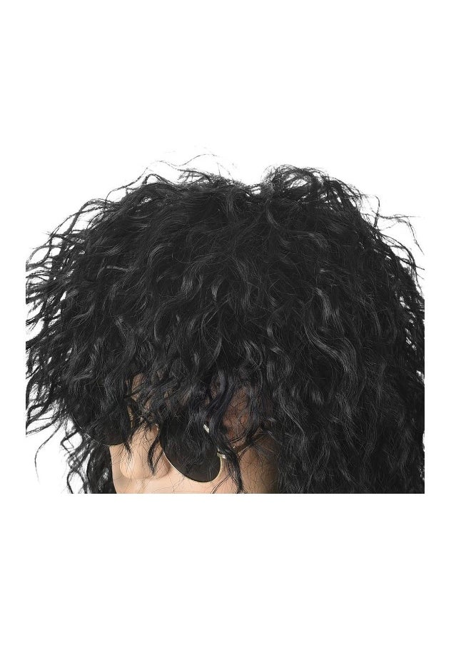 80s Rocker Wig Black Long Curly For Men And Women Mullet Costume Party Hal loween Cosplay Synthetic (Black)