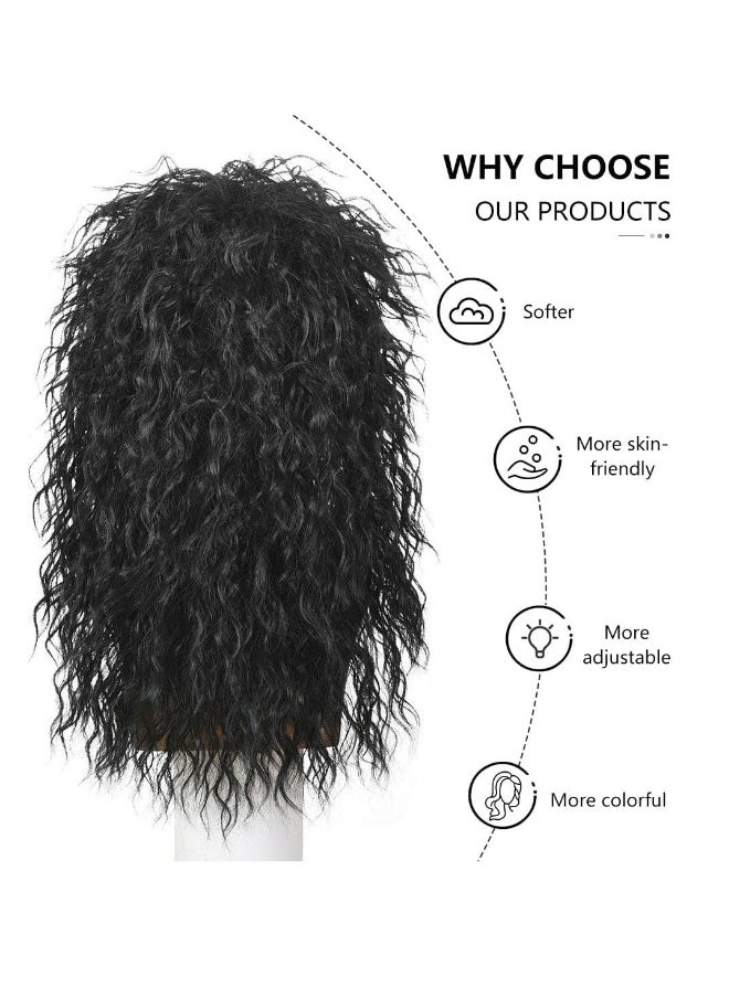 80s Rocker Wig Black Long Curly For Men And Women Mullet Costume Party Hal loween Cosplay Synthetic (Black)