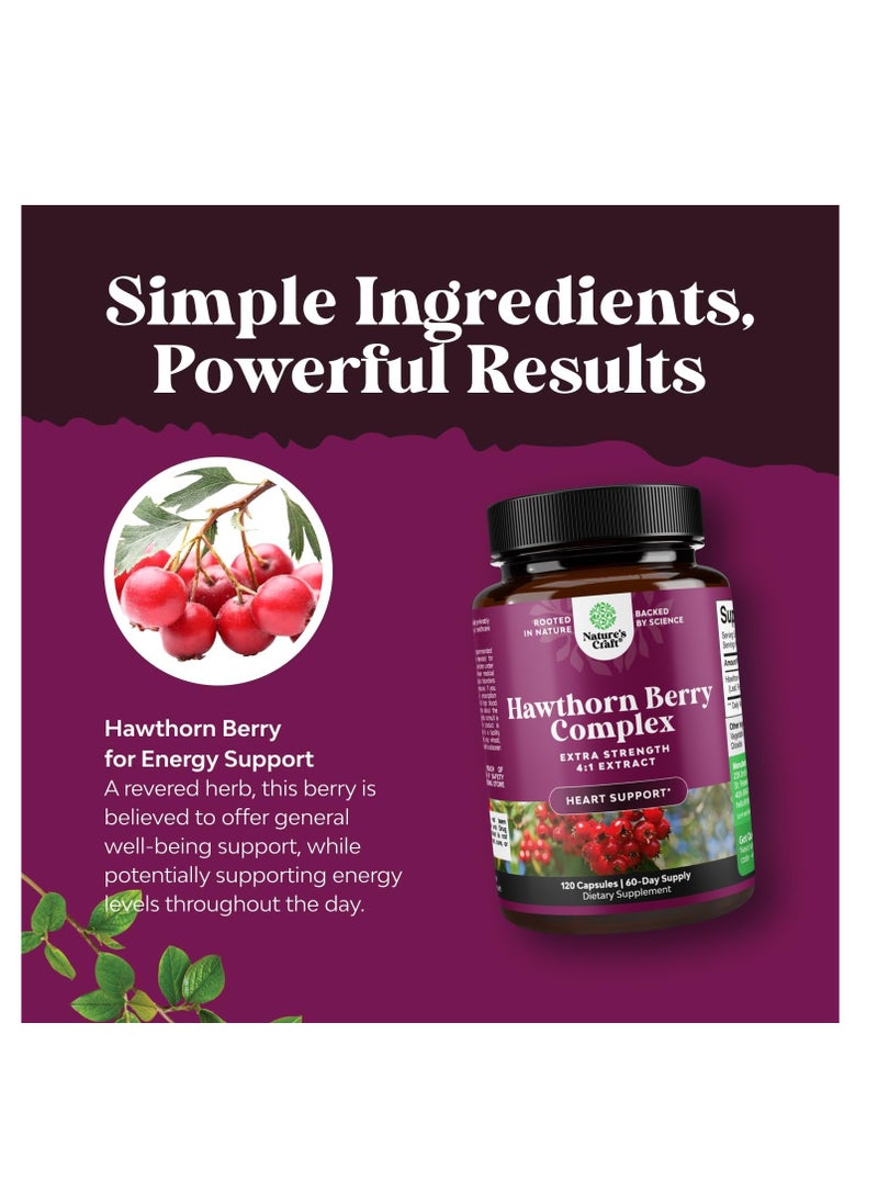 Hawthorn Berry Capsules - 1330mg 4:1 Hawthorn Extract Heart Health Supplement for High Pressure and Cholesterol - Non-GMO Hawthorn Berry Extract Polyphenol Supplement for Men and Women