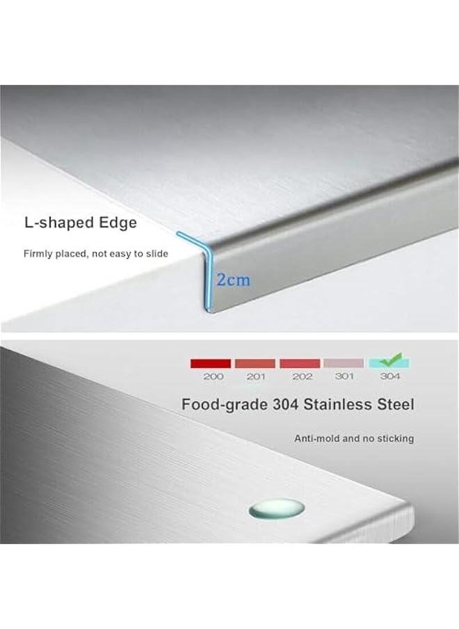 Stainless Steel Cutting Boards for Kitchen, 2 cm Thickness Cutting Boards, Heavy Duty Baking Board with Lip for Meat, Fruits, Vegetables, Bread, and Baking Large-sized Cutting Boards (60×40cm)