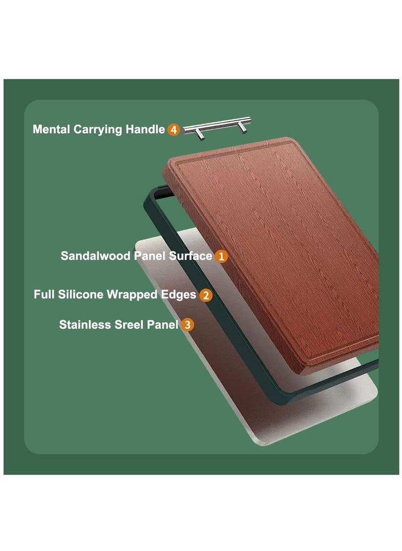 Cutting Board Double Sided, Food-Grade Chopping Board With Green edge, Stainless Steel and Wooden Cutting Board for Kitchen