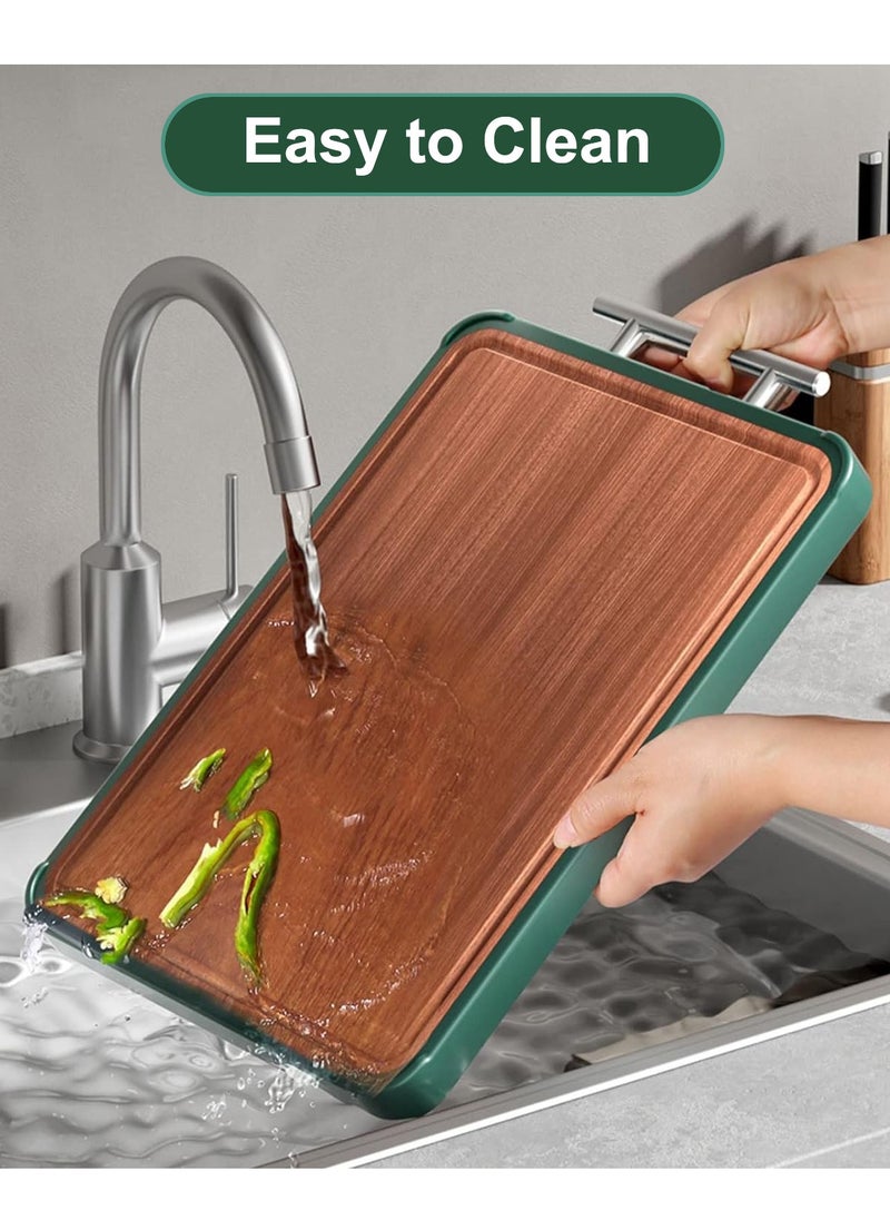 Cutting Board Double Sided, Food-Grade Chopping Board With Green edge, Stainless Steel and Wooden Cutting Board for Kitchen