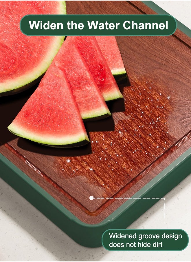 Cutting Board Double Sided, Food-Grade Chopping Board With Green edge, Stainless Steel and Wooden Cutting Board for Kitchen