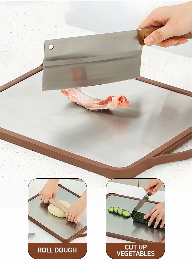 Double Sided Cutting Board,304 Stainless Steel Cutting Boards for Kitchen with Juice Groove, Dishwasher Safe, Knife friendly, Grinding Area 41*30.5 CM