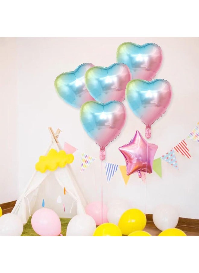 10 PCS Heart Balloons 18 Inch, Gradient Foil Heart Shaped Balloons, Mylar Helium Foil Balloons for Birthday Party Decorations, Baby Shower, Wedding Anniversary Backdrop Party Supplies