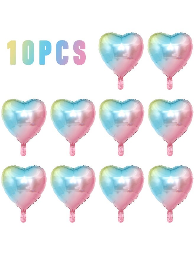 10 PCS Heart Balloons 18 Inch, Gradient Foil Heart Shaped Balloons, Mylar Helium Foil Balloons for Birthday Party Decorations, Baby Shower, Wedding Anniversary Backdrop Party Supplies