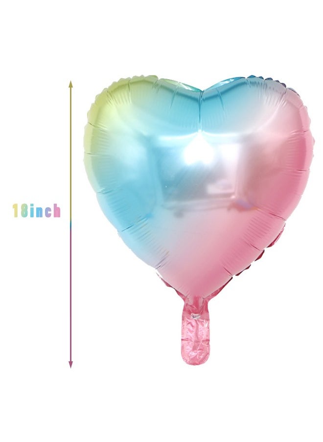 10 PCS Heart Balloons 18 Inch, Gradient Foil Heart Shaped Balloons, Mylar Helium Foil Balloons for Birthday Party Decorations, Baby Shower, Wedding Anniversary Backdrop Party Supplies