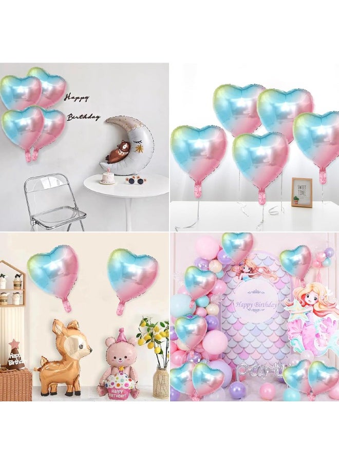 10 PCS Heart Balloons 18 Inch, Gradient Foil Heart Shaped Balloons, Mylar Helium Foil Balloons for Birthday Party Decorations, Baby Shower, Wedding Anniversary Backdrop Party Supplies