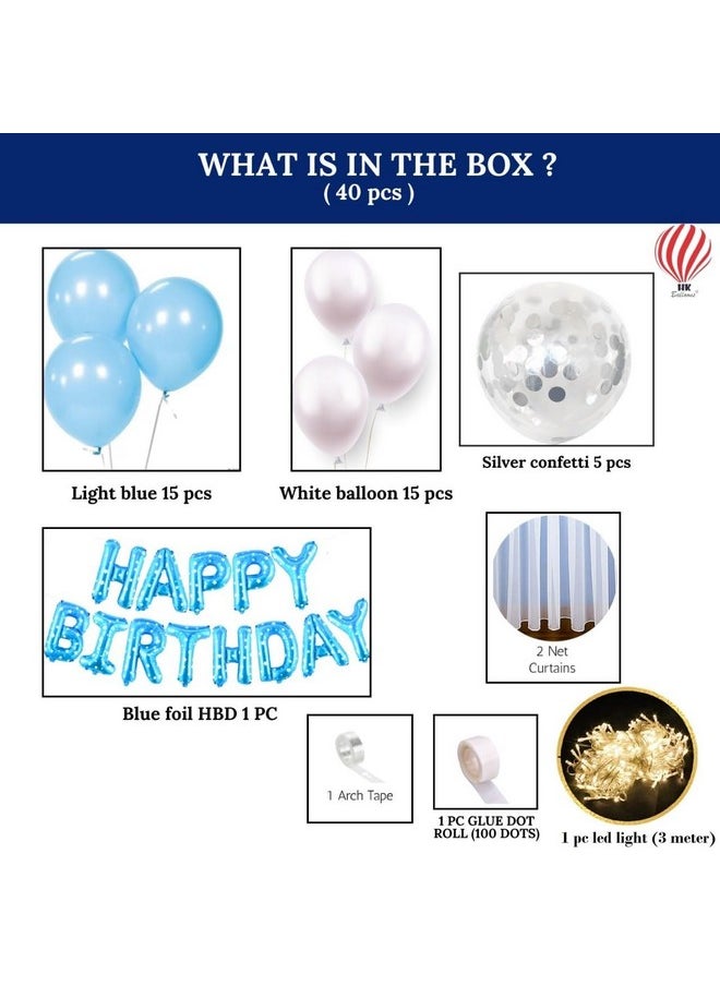 41 Pcs Blue Birthday Decoration Items Happy Birthday Decoration Set With Net Curtain For Boys Husband Birthday Decoration Kit Backdrop Theme