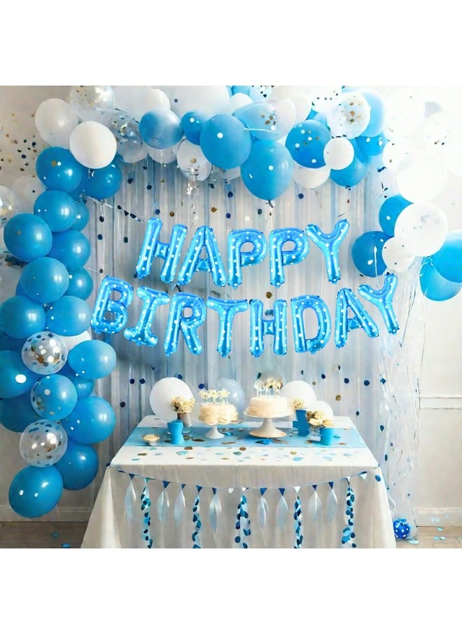 41 Pcs Blue Birthday Decoration Items Happy Birthday Decoration Set With Net Curtain For Boys Husband Birthday Decoration Kit Backdrop Theme
