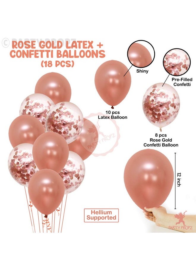 Rose Gold Balloons -18Pcs Set For Birthday Decoration Items | Balloons For Birthday | Latex Balloons For Decoration | Confetti Balloons Rose Gold | Confetti Balloons For Decoration