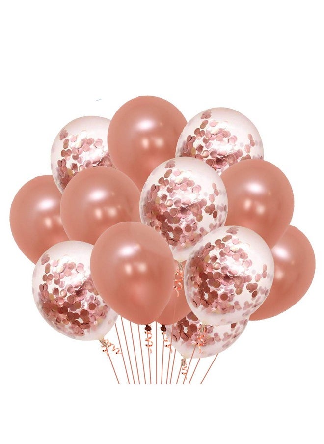 Rose Gold Balloons -18Pcs Set For Birthday Decoration Items | Balloons For Birthday | Latex Balloons For Decoration | Confetti Balloons Rose Gold | Confetti Balloons For Decoration