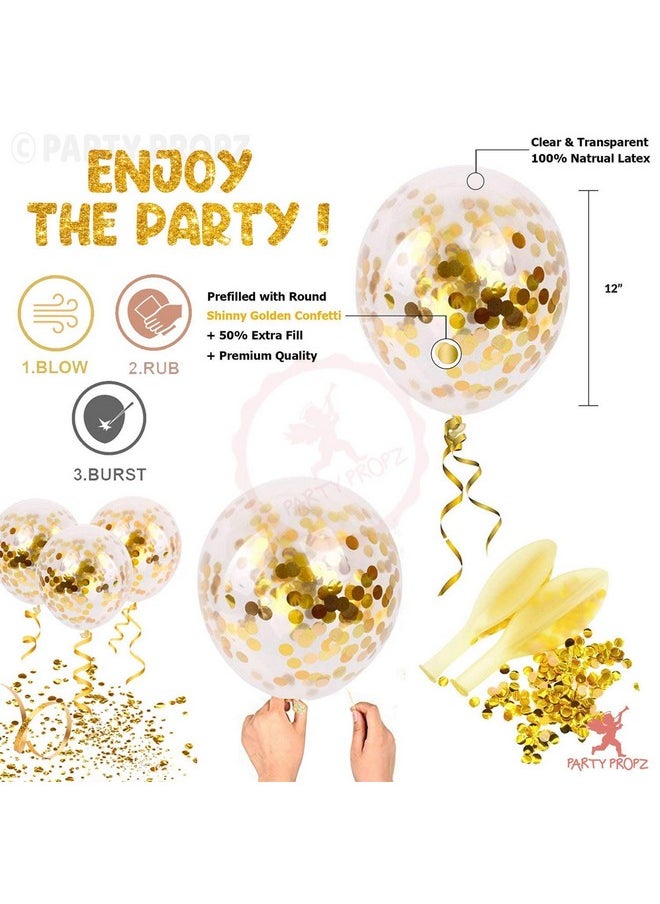 Happy Birthday Decoration Items - Happy Birthday Banner (Cardstock)| Gold Confetti Balloons With Led Light| Decoration Items For Husband| Golden Theme Birthday Decoration Kit, 10 Pieces