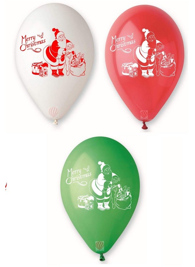 100 Pcs Christmas Decorations Items Balloons For Party Decorations, Red White And Green Latex Balloons For Christmas Party Supplies Favors, Santa Balloon Decoration Printed Balloons